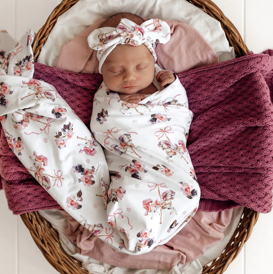 Organic Jersey Wrap & Topknot Set - Carousel