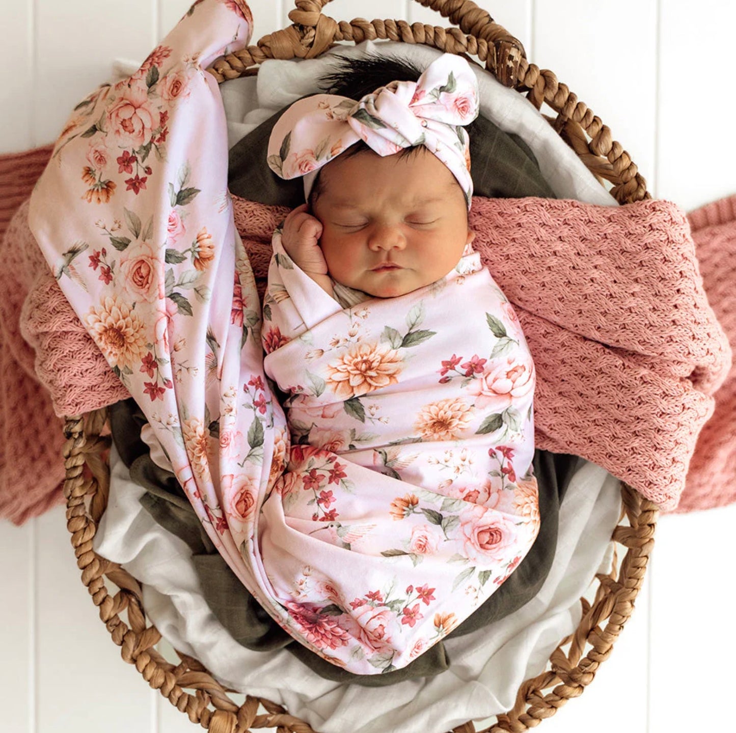 Organic Jersey Wrap & Topknot Set - Birds & Blooms