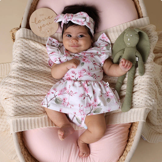 Short Sleeve Organic Dress - Cherry Blossom