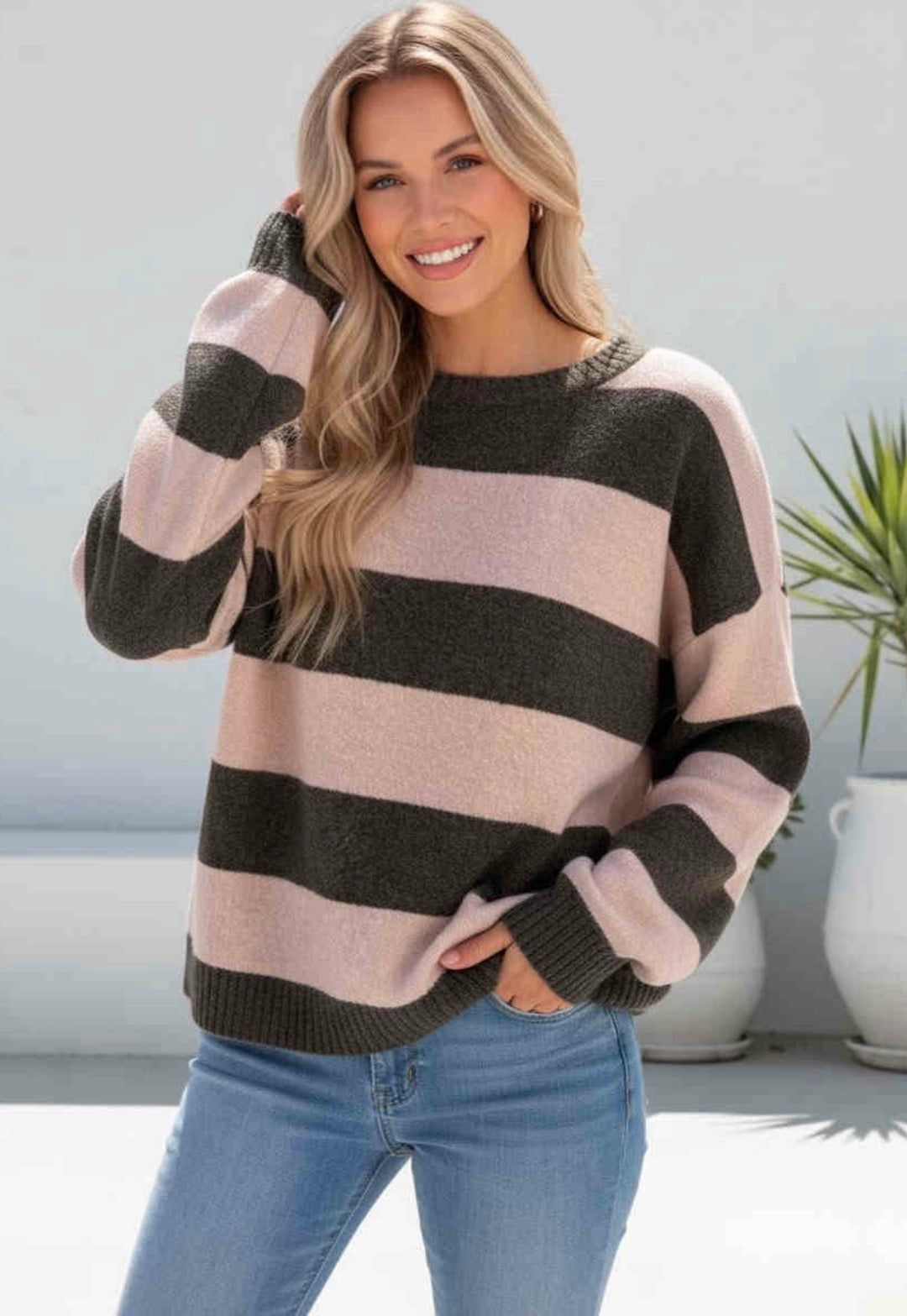 Vanessa Knit Jumper - Pink/Chocolate