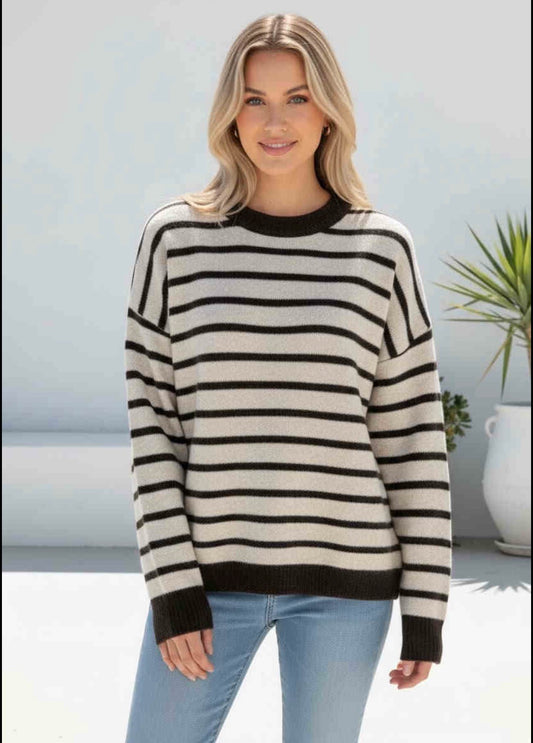 Clara  Knit Jumper - Beige/Chocolate