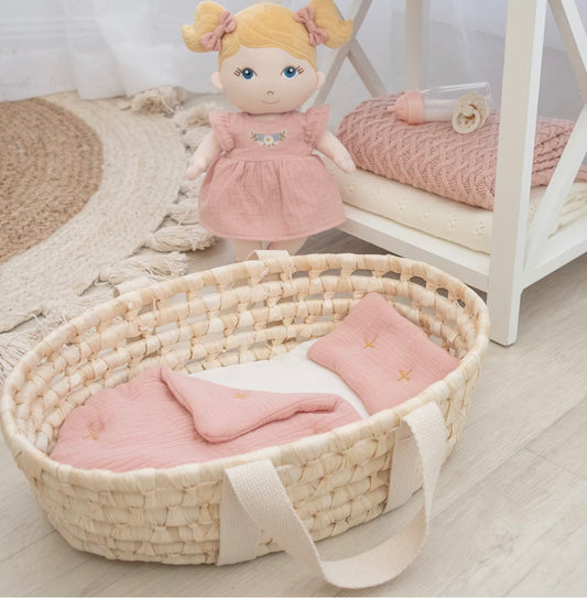 Woven Doll Basket Set - Blush