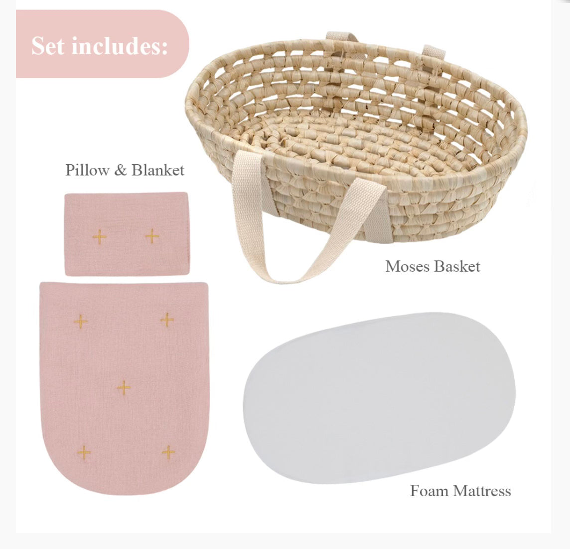 Woven Doll Basket Set - Blush