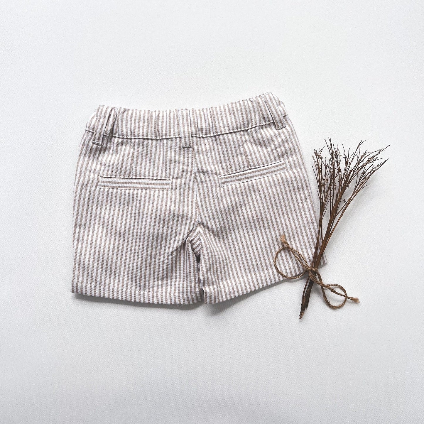 Baby Boys Dress Shorts - Beige Pinstripe