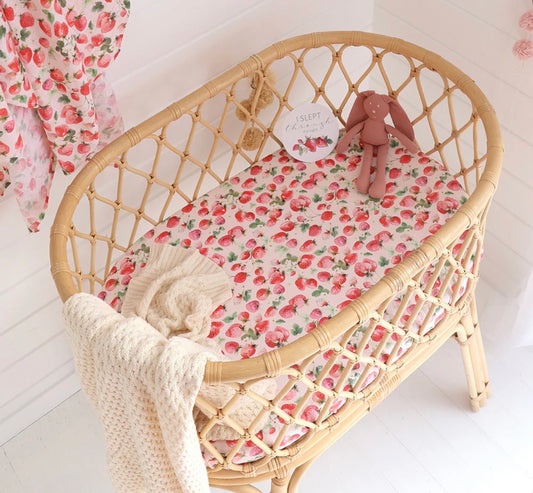 Fitted Bassinet Sheet/Change Pad Cover - Strawberry