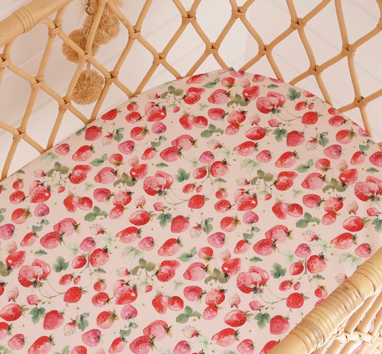 Fitted Bassinet Sheet/Change Pad Cover - Strawberry
