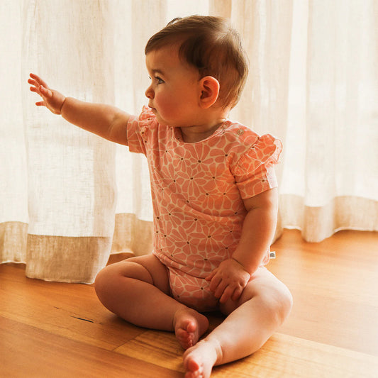 Comfy Short Sleeve Frill Bodysuit - Hibiscus