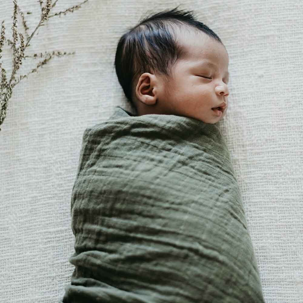 Organic Cotton Muslin Wrap- Dusty Olive