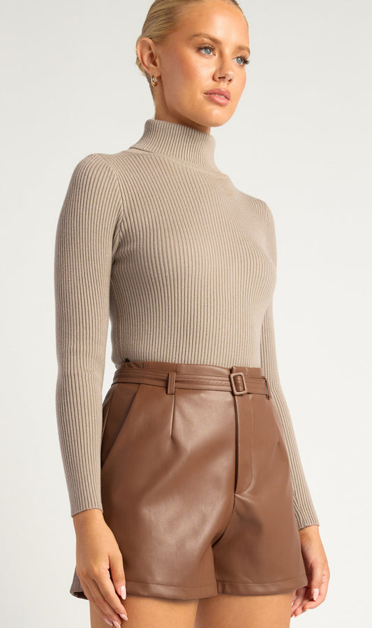 High Neck Fitted Basic Knit - Mushroom