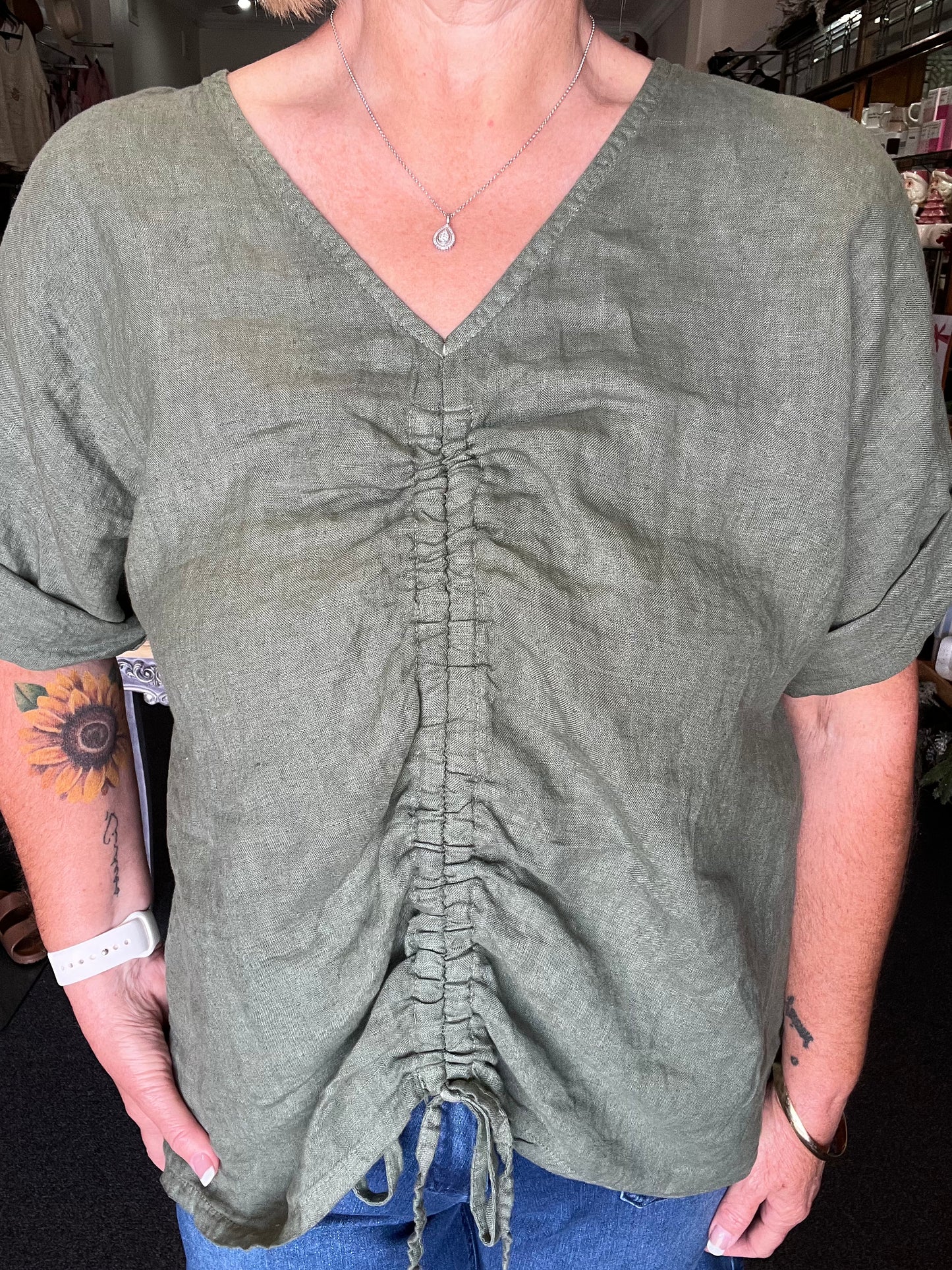 Italian Linen Top- Khaki