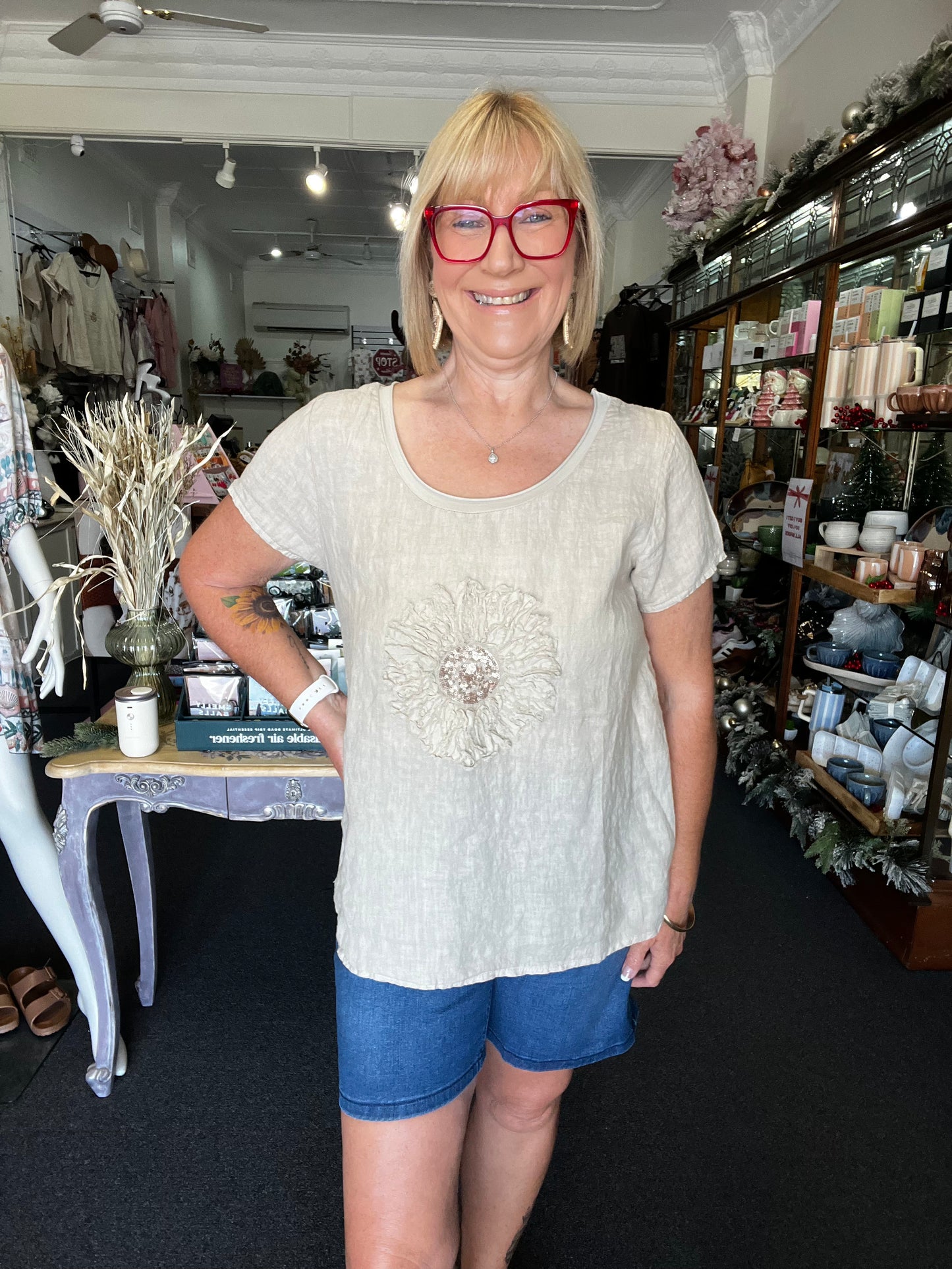 Italian Linen Top - Cashmere/Beige