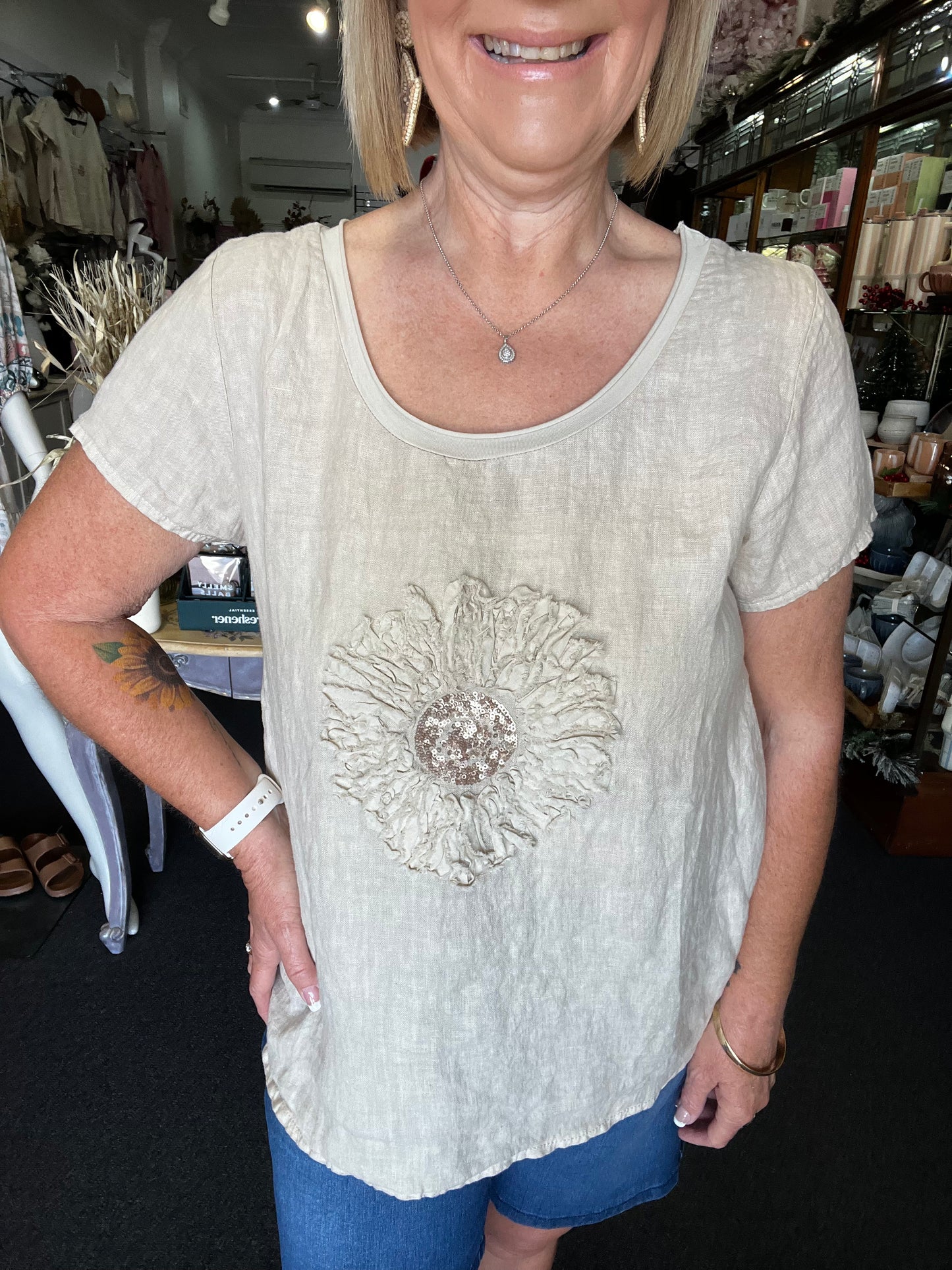 Italian Linen Top - Cashmere/Beige