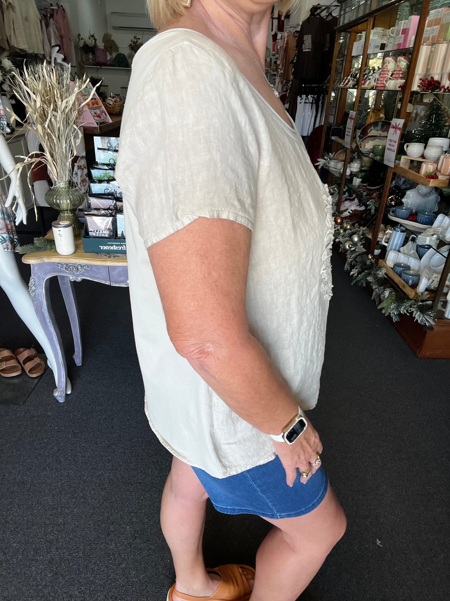 Italian Linen Top - Cashmere/Beige