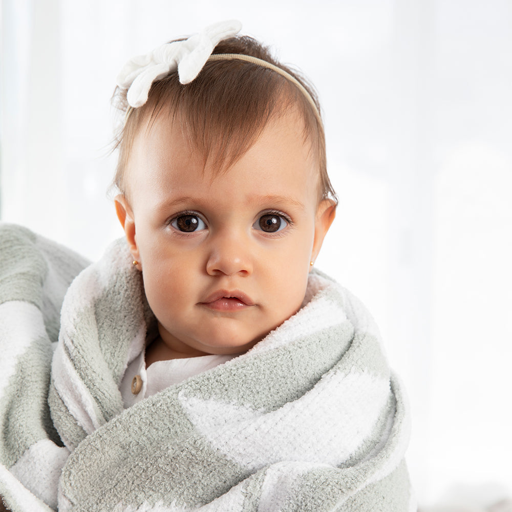 Chenille Blanket - Sage Triangles
