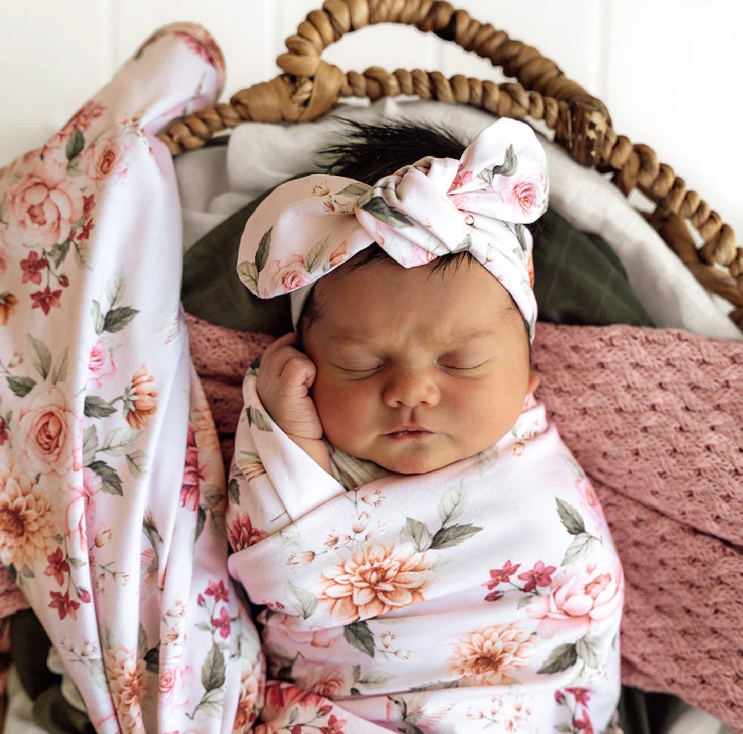 Organic Jersey Wrap & Topknot Set - Birds & Blooms