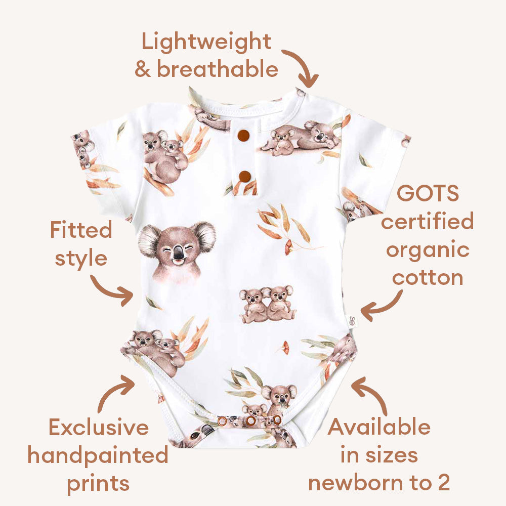 Short Sleeve Organic Bodysuit - Koala