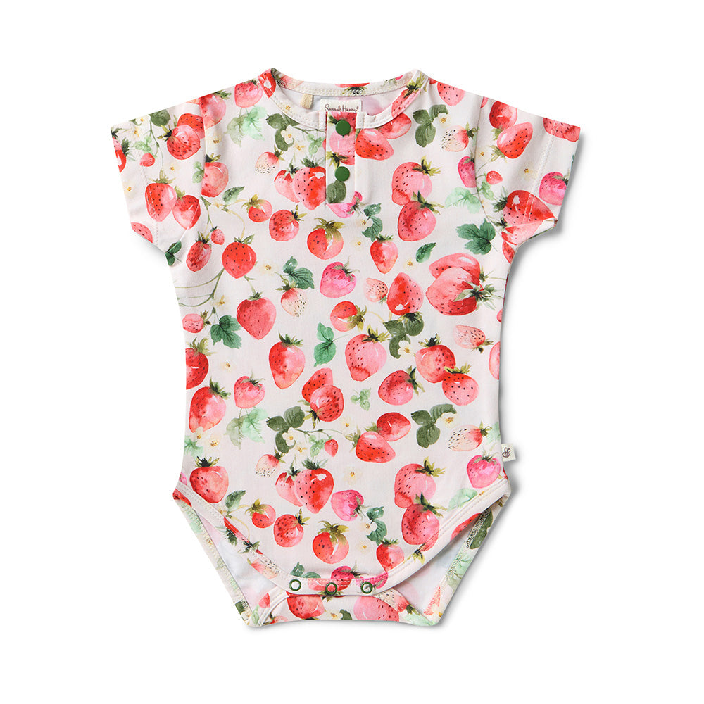 Short Sleeve Organic Bodysuit - Strawberry