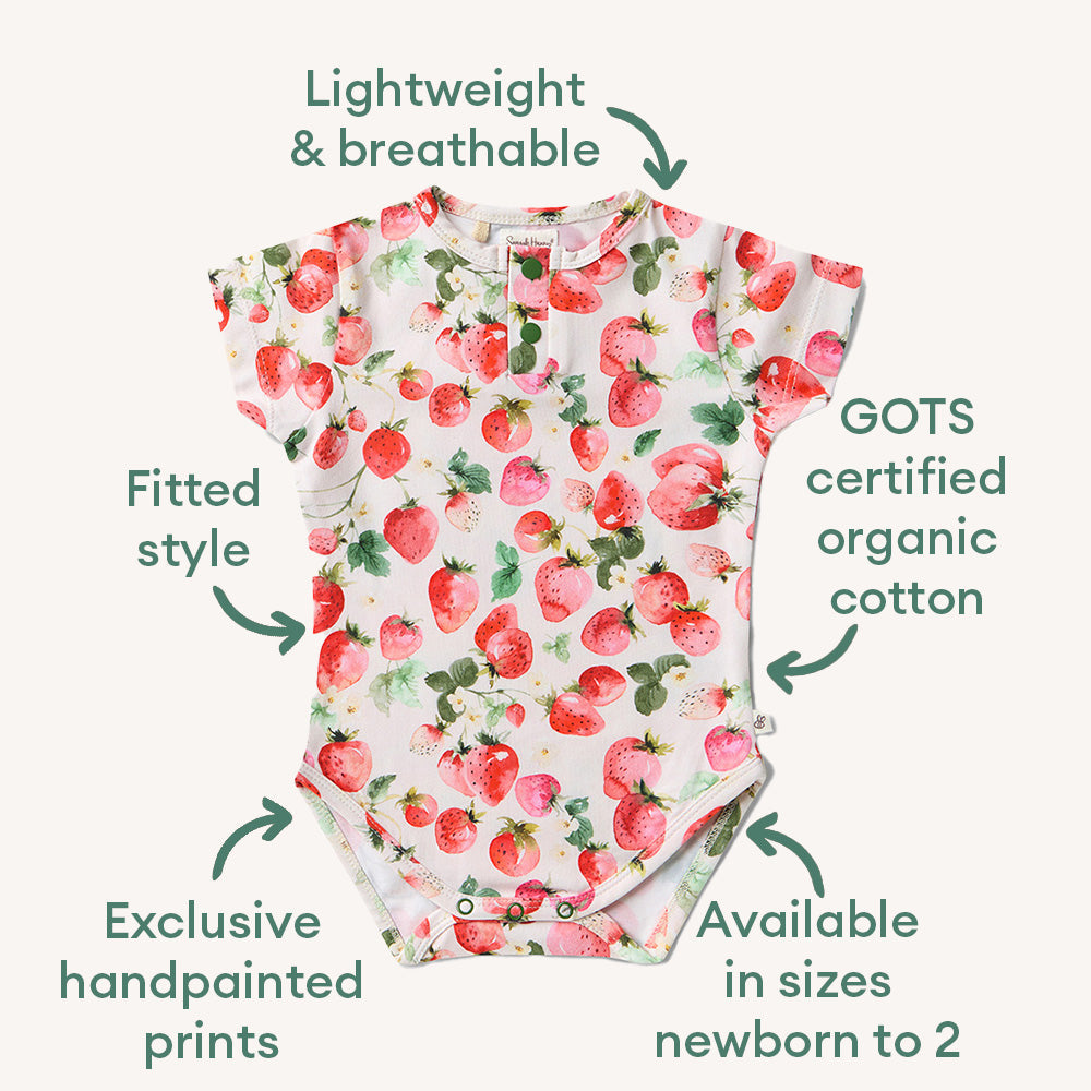 Short Sleeve Organic Bodysuit - Strawberry