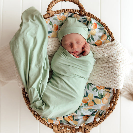 Organic Jersey Wrap & Beanie Set - Mint