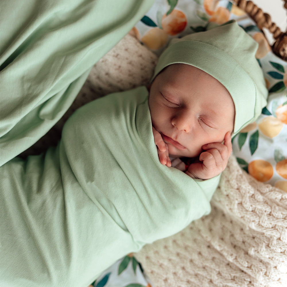 Organic Jersey Wrap & Beanie Set - Mint