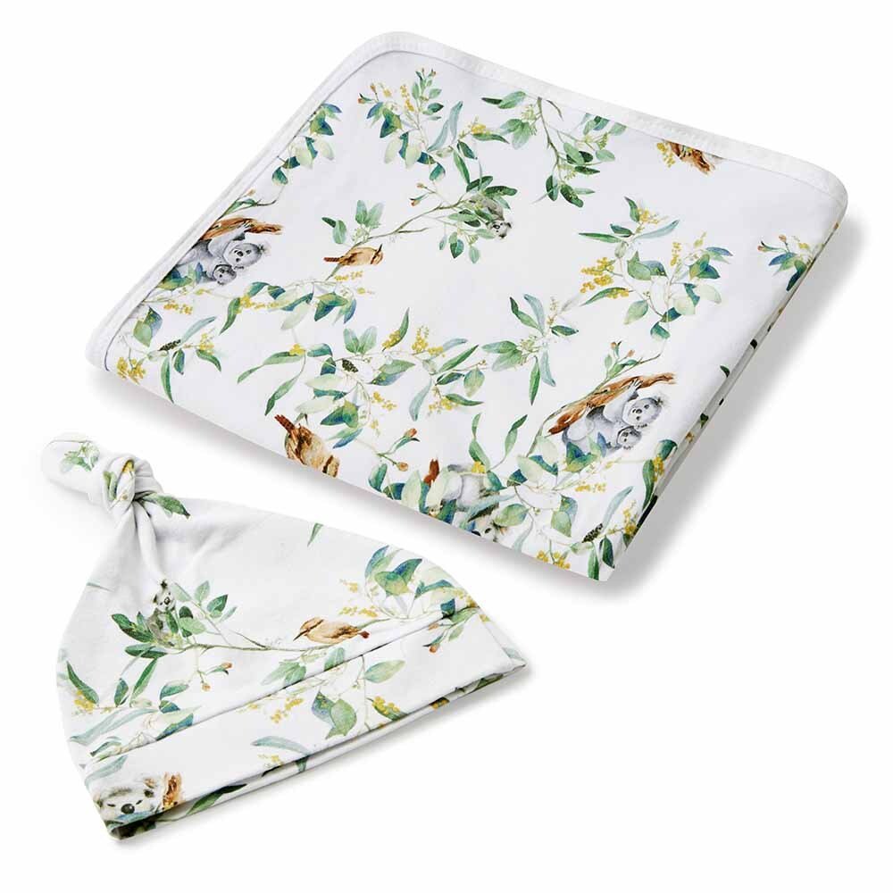 Organic Jersey Wrap & Beanie Set - Eucalypt