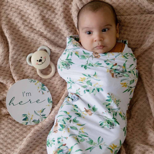 Organic Jersey Wrap & Beanie Set - Eucalypt