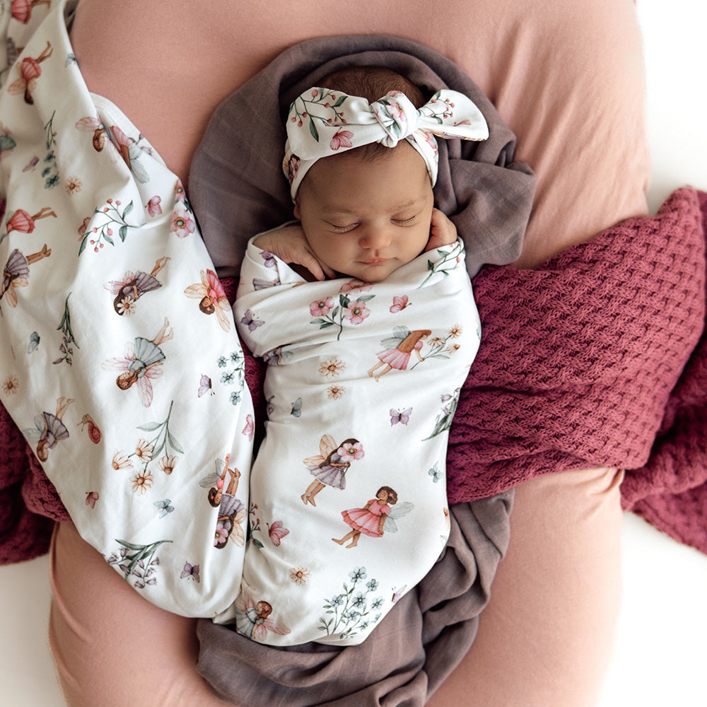 Organic Jersey Wrap & Topknot Set - Fairy Garden