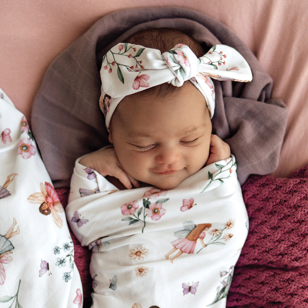 Organic Jersey Wrap & Topknot Set - Fairy Garden