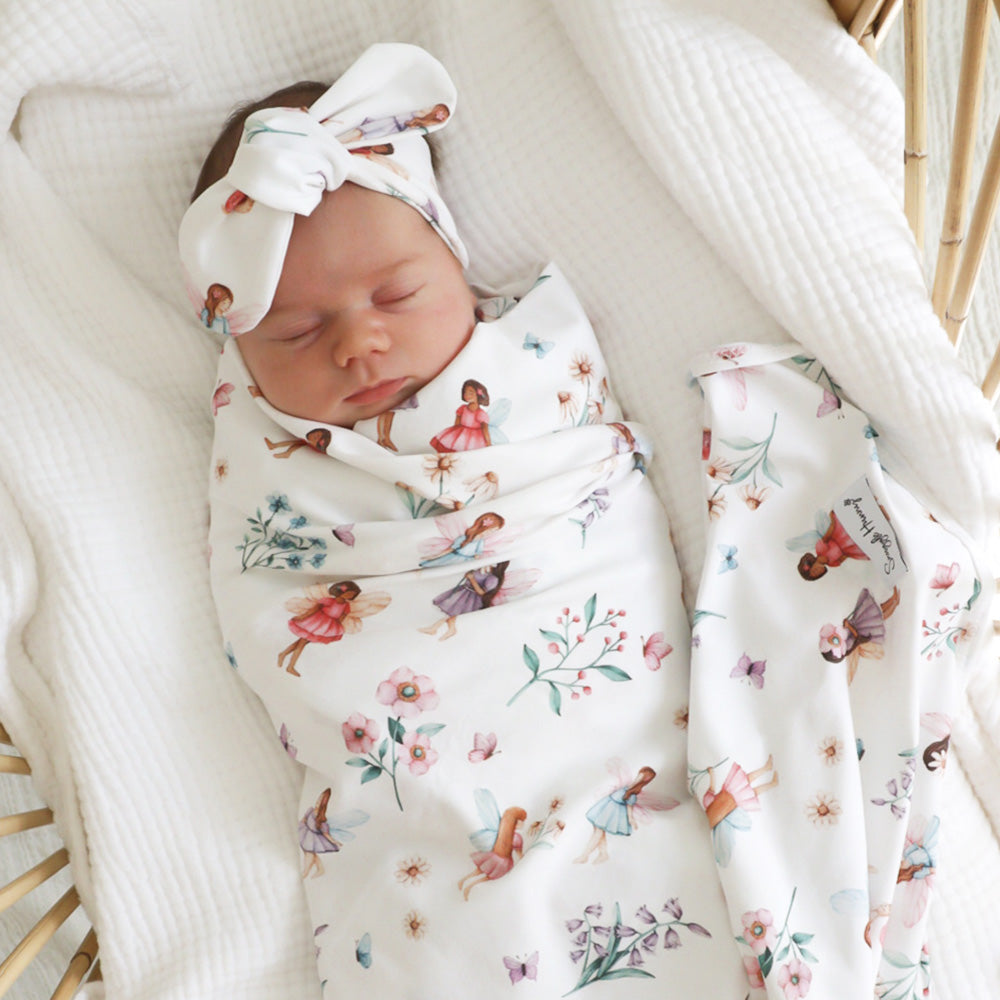 Organic Jersey Wrap & Topknot Set - Fairy Garden