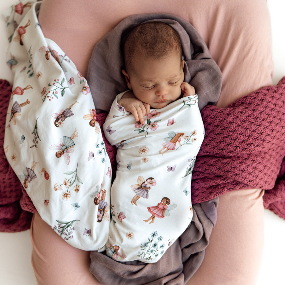 Organic Jersey Wrap & Topknot Set - Fairy Garden