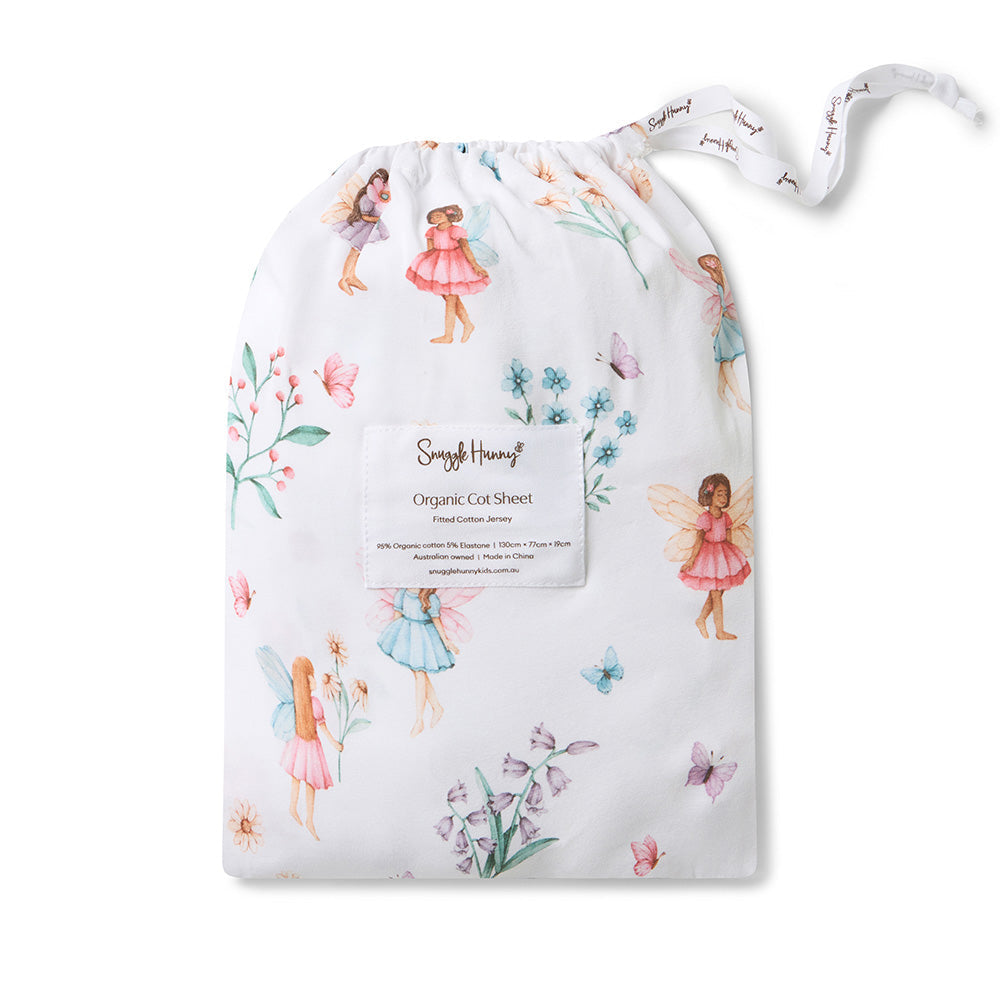 Organic Fitted Cot Sheet - Fairy Garden