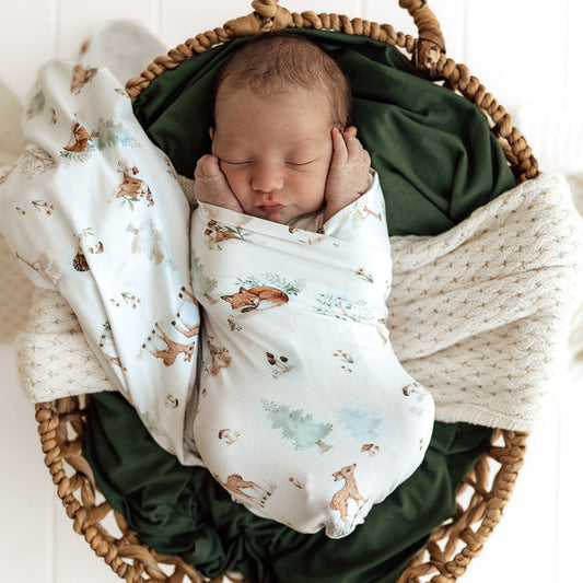 Organic Jersey Wrap & Beanie Set - Woodland Tales