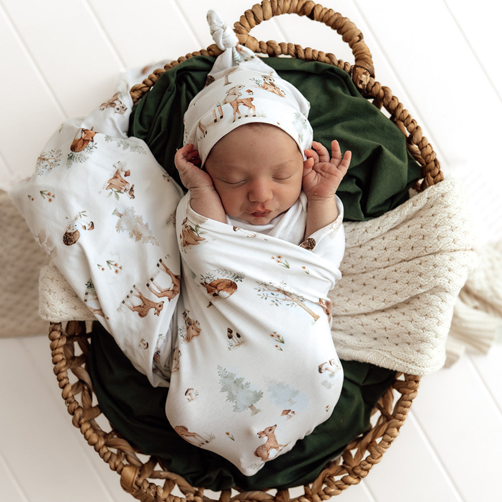 Organic Jersey Wrap & Beanie Set - Woodland Tales