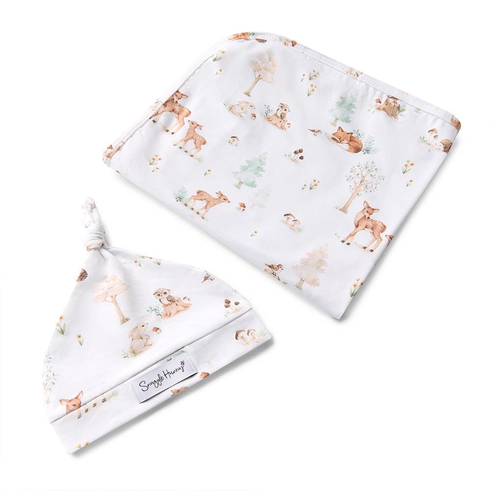 Organic Jersey Wrap & Beanie Set - Woodland Tales