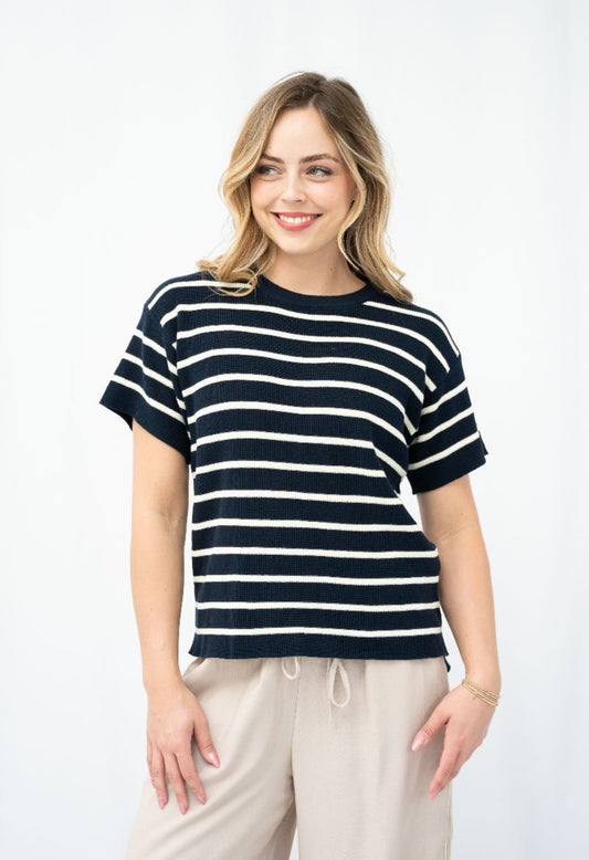 Knit Strip Top - Navy/ White