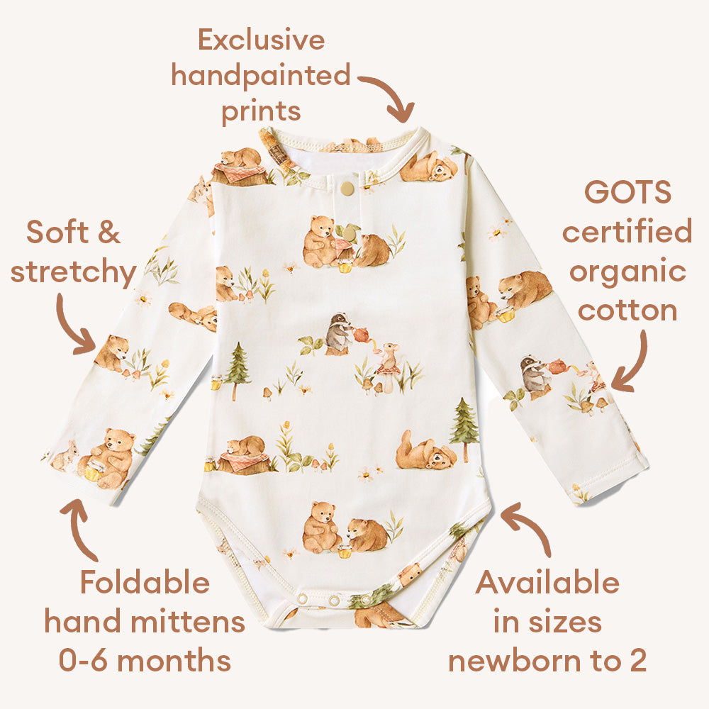 Long Sleeve Organic Bodysuit - Bears