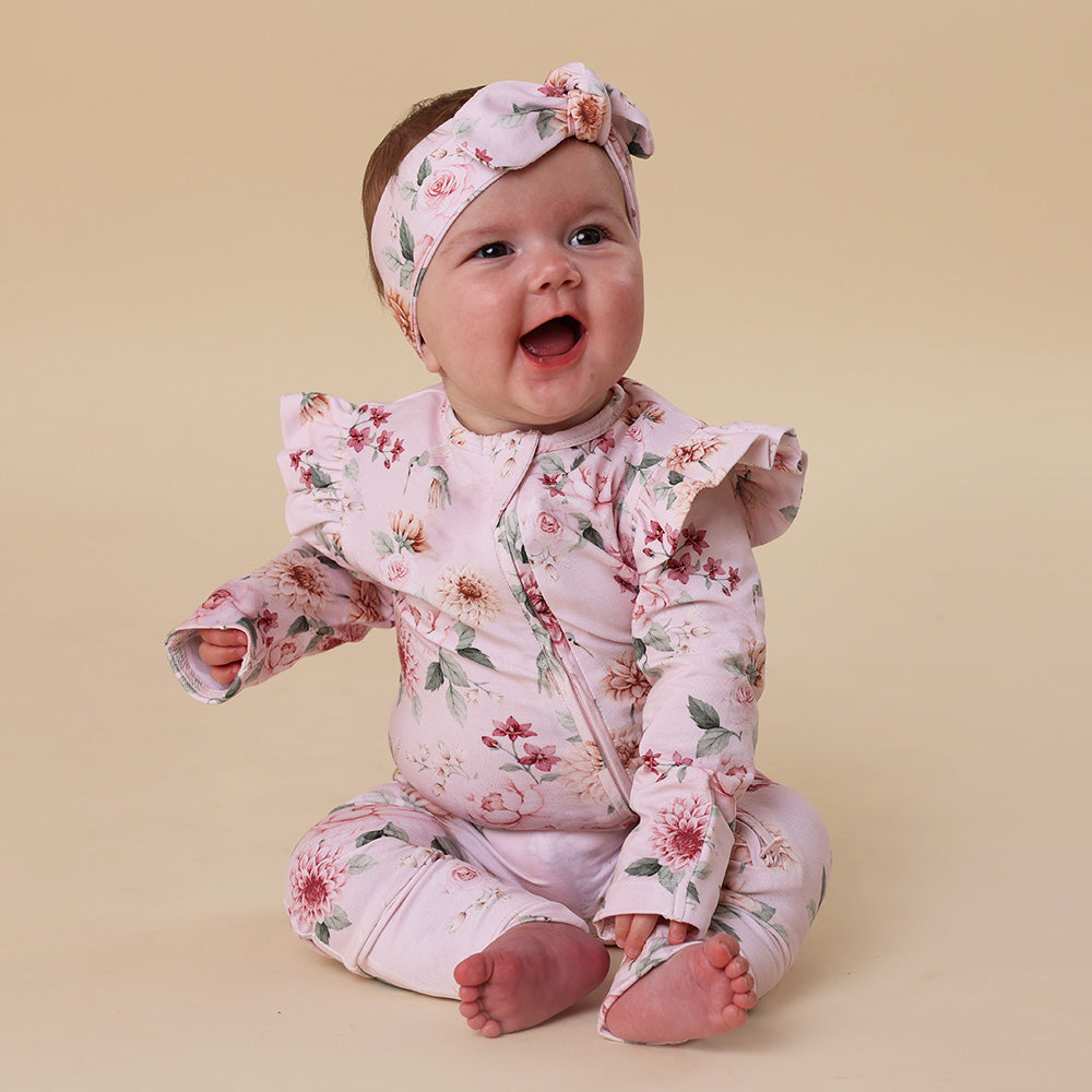 Organic Snugglesuit Convertible Romper with Frill - Birds & Blooms