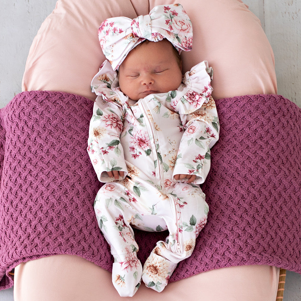 Organic Snugglesuit Convertible Romper with Frill - Birds & Blooms