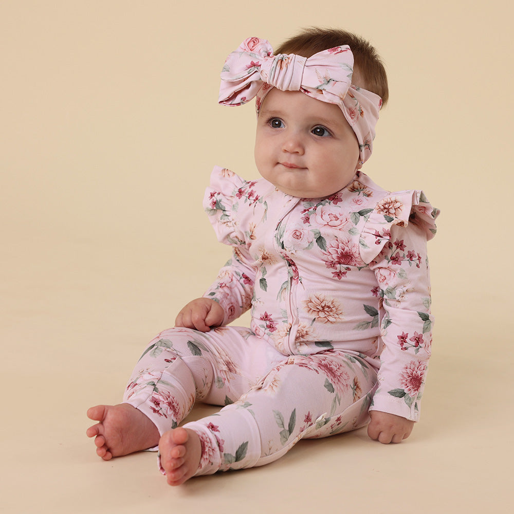 Organic Snugglesuit Convertible Romper with Frill - Birds & Blooms