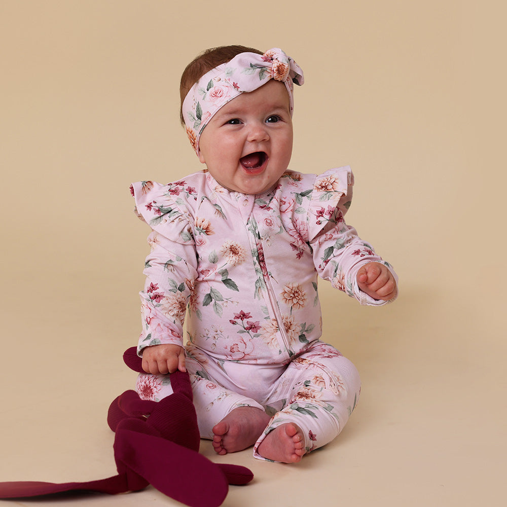 Organic Snugglesuit Convertible Romper with Frill - Birds & Blooms