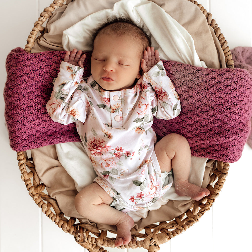Long Sleeve Organic Bodysuit with Frill - Birds & Blooms