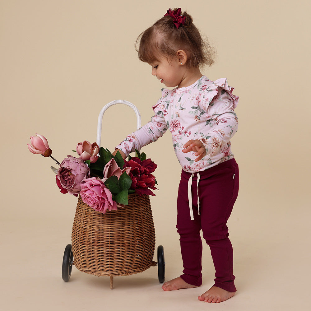 Long Sleeve Organic Bodysuit with Frill - Birds & Blooms
