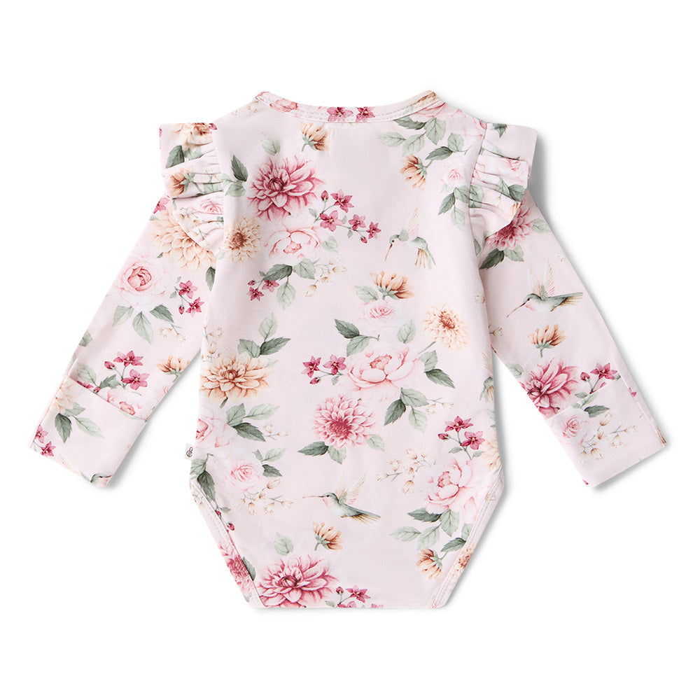 Long Sleeve Organic Bodysuit with Frill - Birds & Blooms