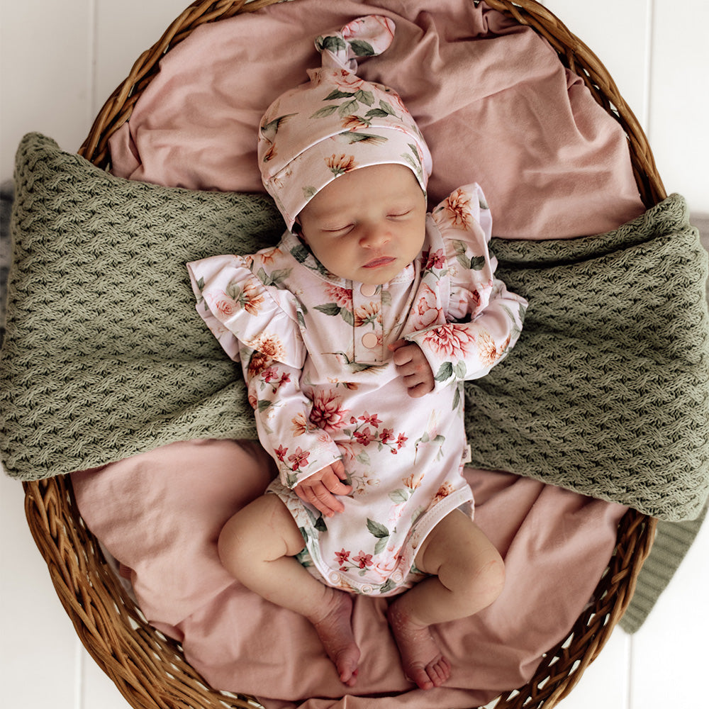 Long Sleeve Organic Bodysuit with Frill - Birds & Blooms