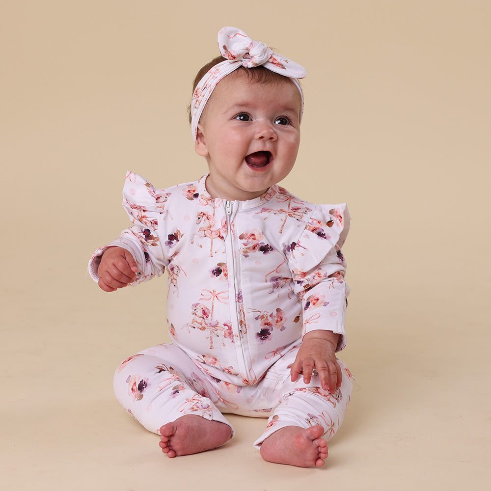 Organic Snugglesuit Convertible Romper with Frill - Carousel
