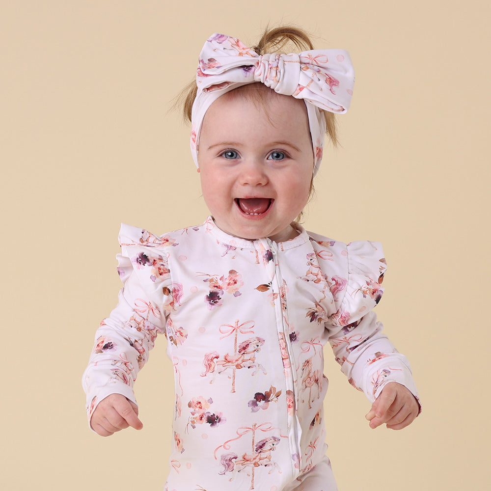 Organic Snugglesuit Convertible Romper with Frill - Carousel