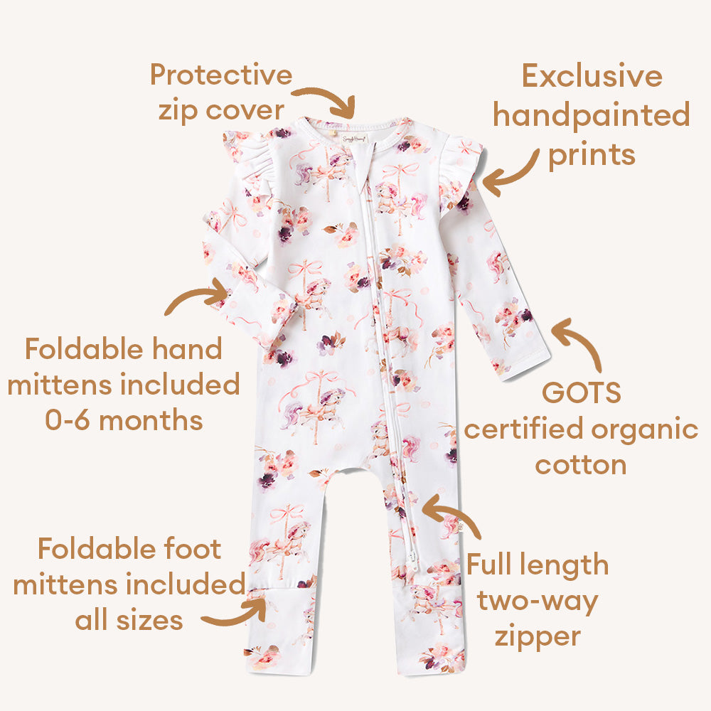 Organic Snugglesuit Convertible Romper with Frill - Carousel