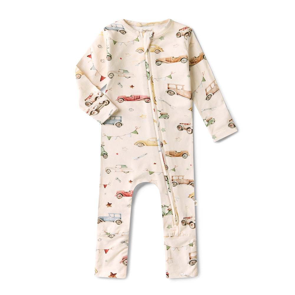 Organic Snugglesuit Convertible Romper - Vintage Cars