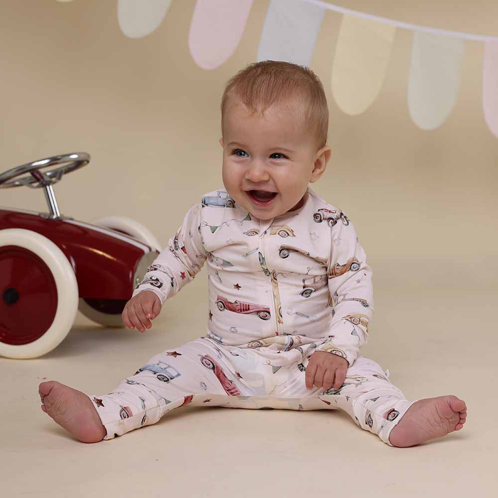 Organic Snugglesuit Convertible Romper - Vintage Cars