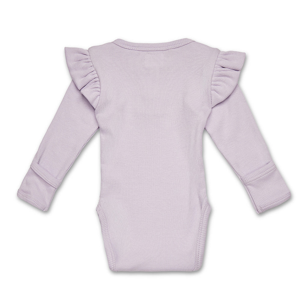 Lavender Rib Long Sleeve Organic Bodysuit with Frill